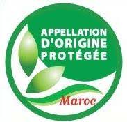 Logo of Appellation d'Origine Protégée (AOP) with a green leaf design on a white background
